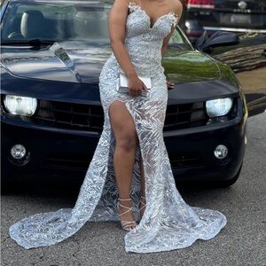 Elegant Silver Evening Gown